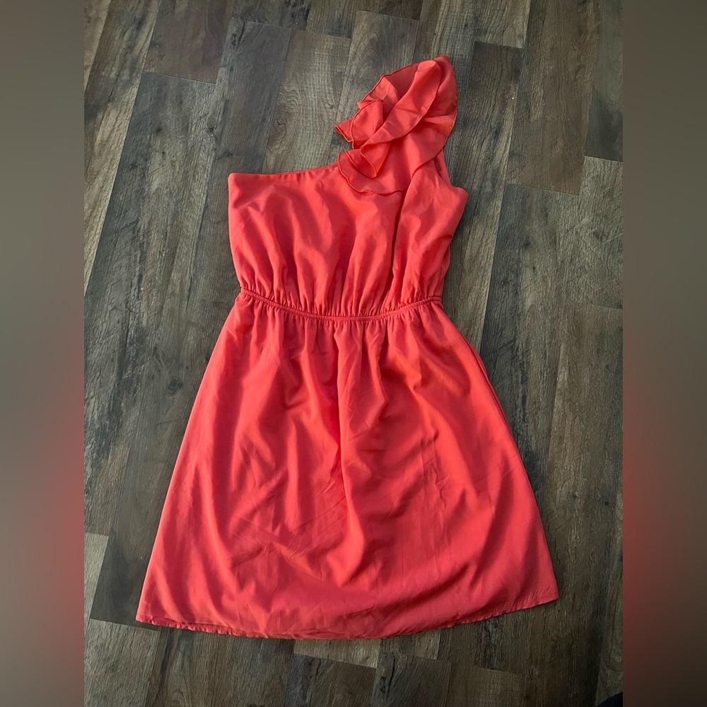 Gorgeous Coral Colored One Shoulder Dress